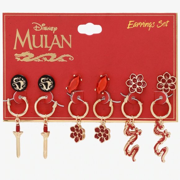 Disney 6x Mulan Stud and Hoop Earrings Set